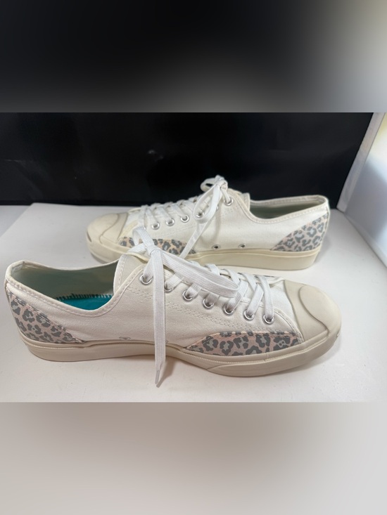 Converse Shoes - Size Men 10 Women 11.5 Converse White Low-Top Leopard Accent Jack Purcell Shoes